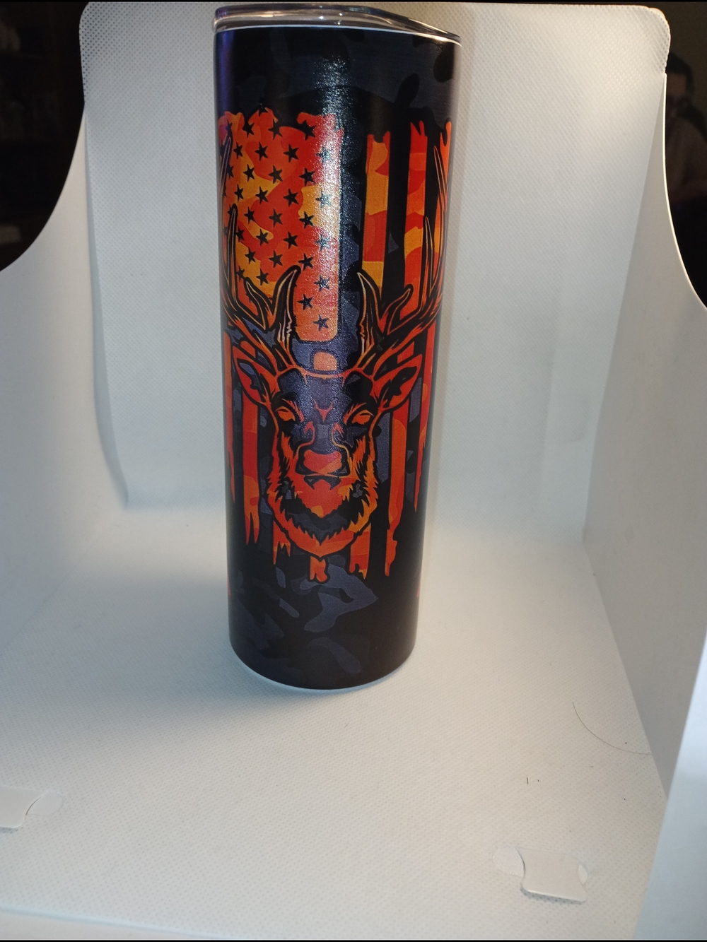 Stainless Tumbler  American Flag and Deer Graphic